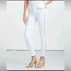 7 for All Mankind High-Rise Super Skinny Rainbow Fringe White Jeans, 26, NWT